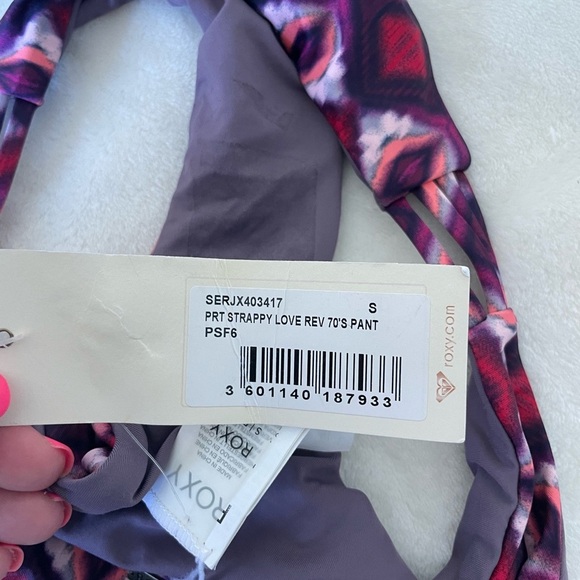 Roxy Women's Reversible Pink and Purple Patterned Bikini Bottom - Picture 8 of 8